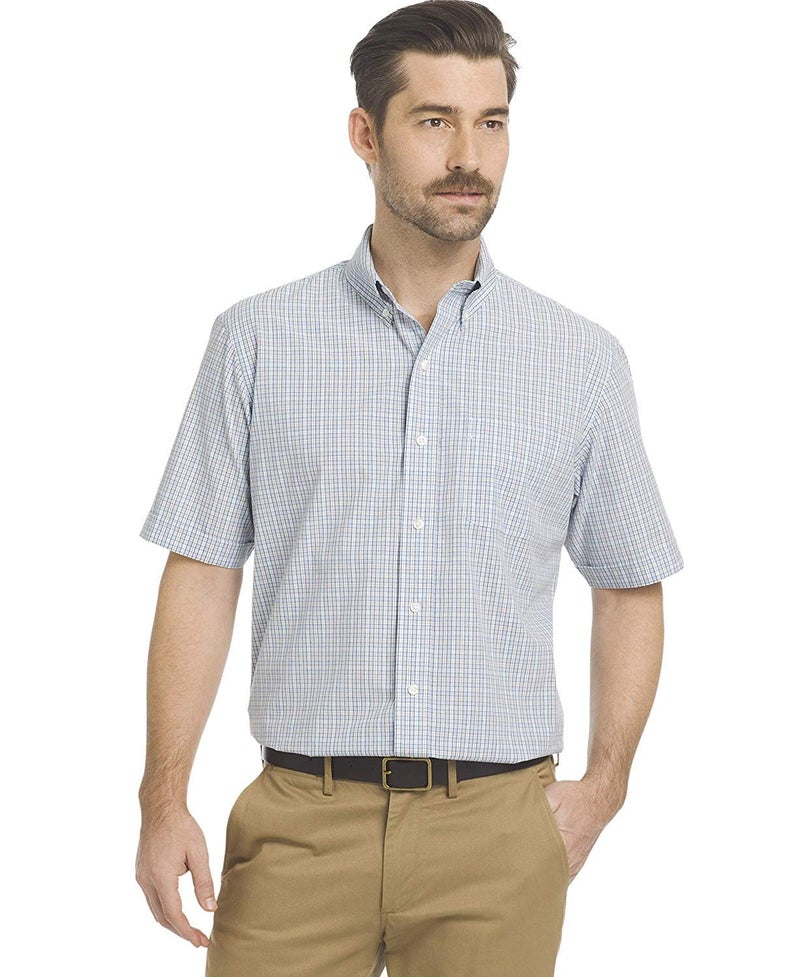 ARROW USA 1851 mens Big and Tall Hamilton Poplins Short Sleeve Plaid Button Down Shirt, Skyway, X-Large Tall US - Image 1